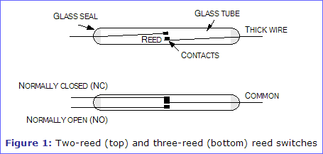 Figure 1: Two-reed (top) and three-reed (bottom) reed switches