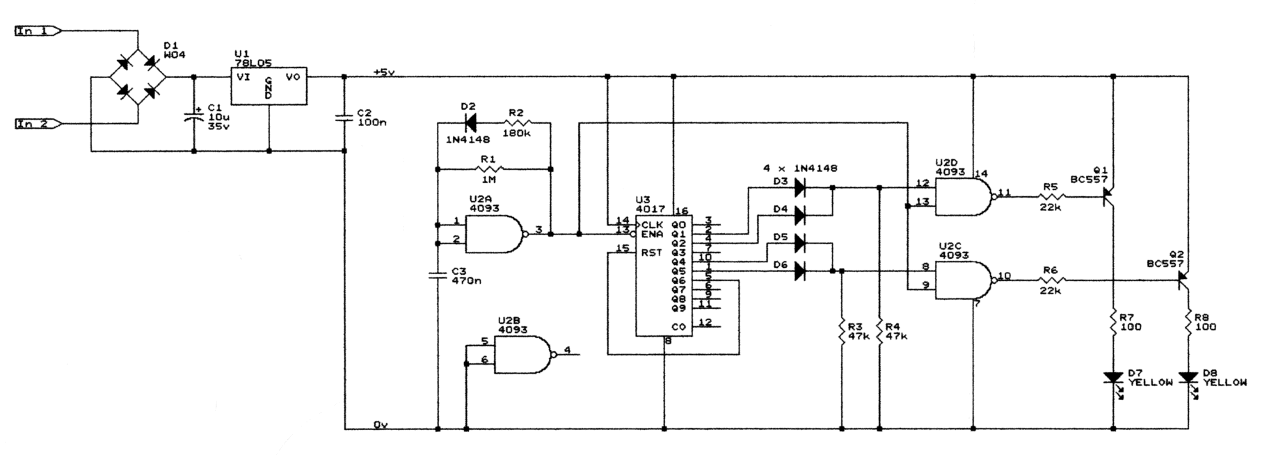Figure 2: The LED Flasher Module circuit diagram (Click to enlarge)